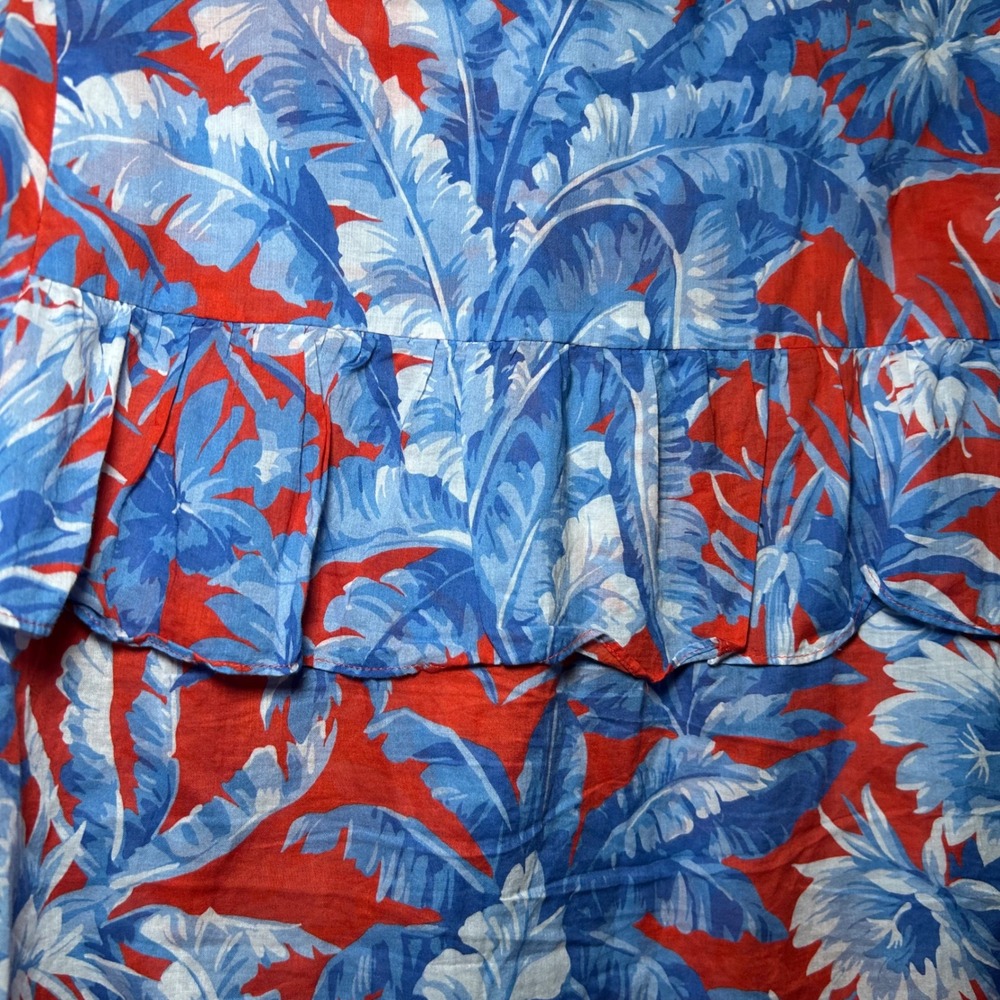 J.Crew Tropical Palm Floral Ruffle Top Red Blue Cotton Blouse Womens S Vacation - Picture 8 of 8